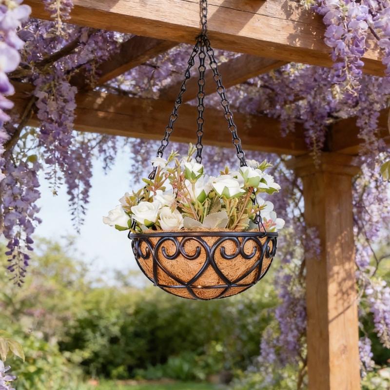 Coconuts Brown Round Iron Chain Hanging Basket Flowerpots European Creative Green Plant Comosum Flower