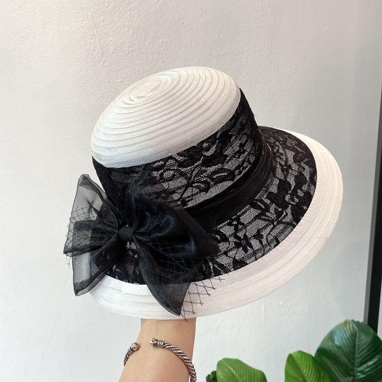 

Элегантная кружевная шляпа-ведро в стиле французской Хепберн для женщин, для путешествий, отпуска, для защиты от солнца, модная шляпа-тазик ONE SIZE