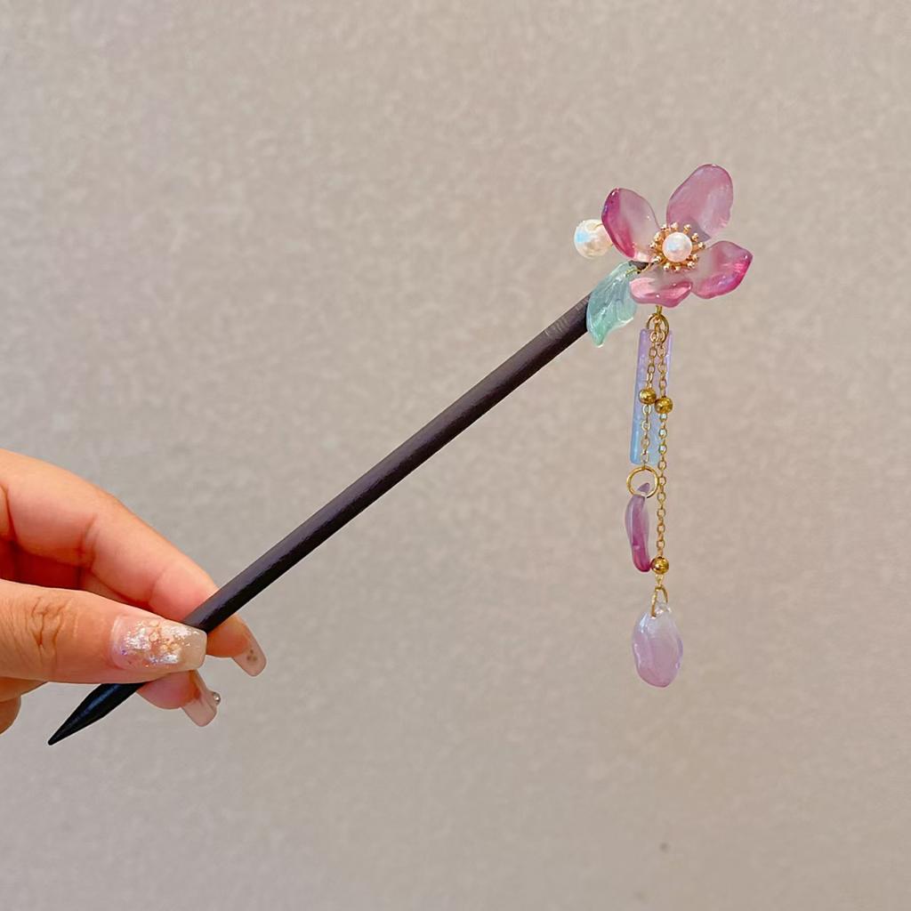 Wooden Hair Sticks Forks Retro Chinese Style Hairpins Forks Colorful Flower Designs Pendant Headpieces Hair Jewelry Ornaments