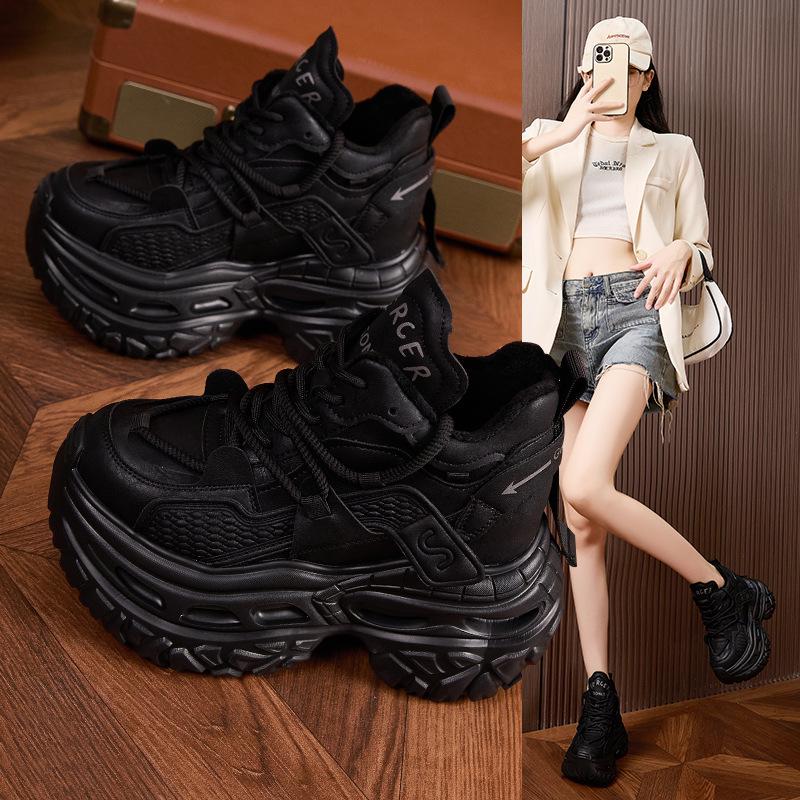 Platform dad shoes women's high-top shoes 2025 autumn and winter new velvet warm versatile casual shoes inner height-increasing women's shoes