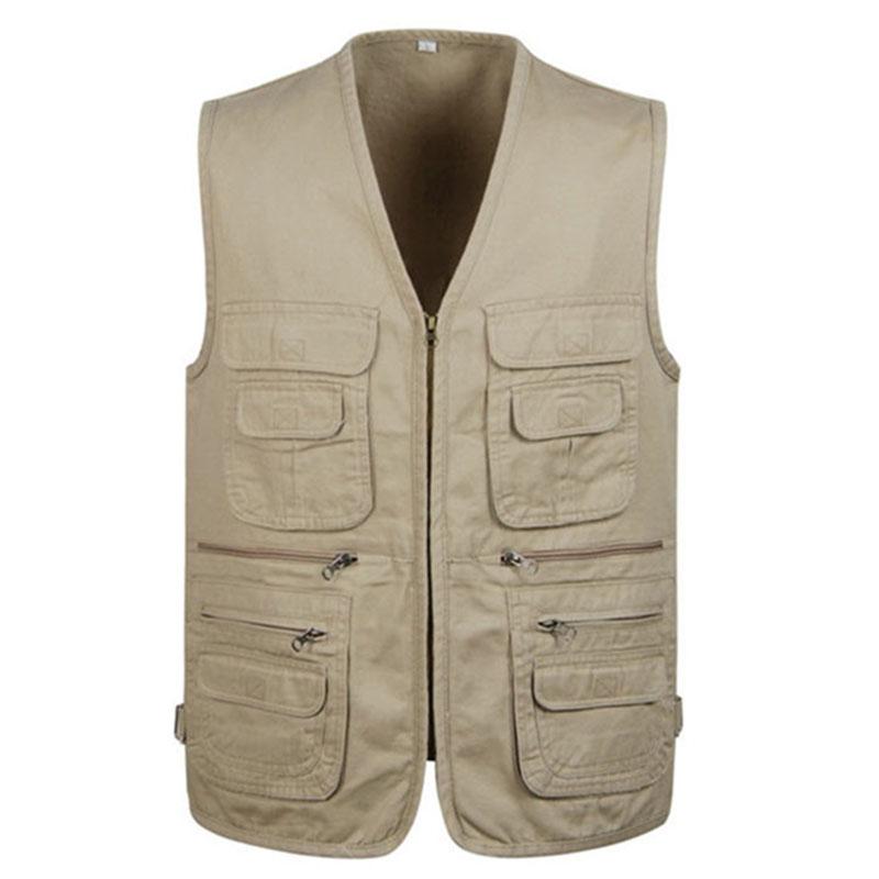 New Men's Cargo Vest Winter Thick Fleece Warm Sleeveless Jacket Solid Color Tactical Coat Men Pockets Work Waistcoat 6XL
