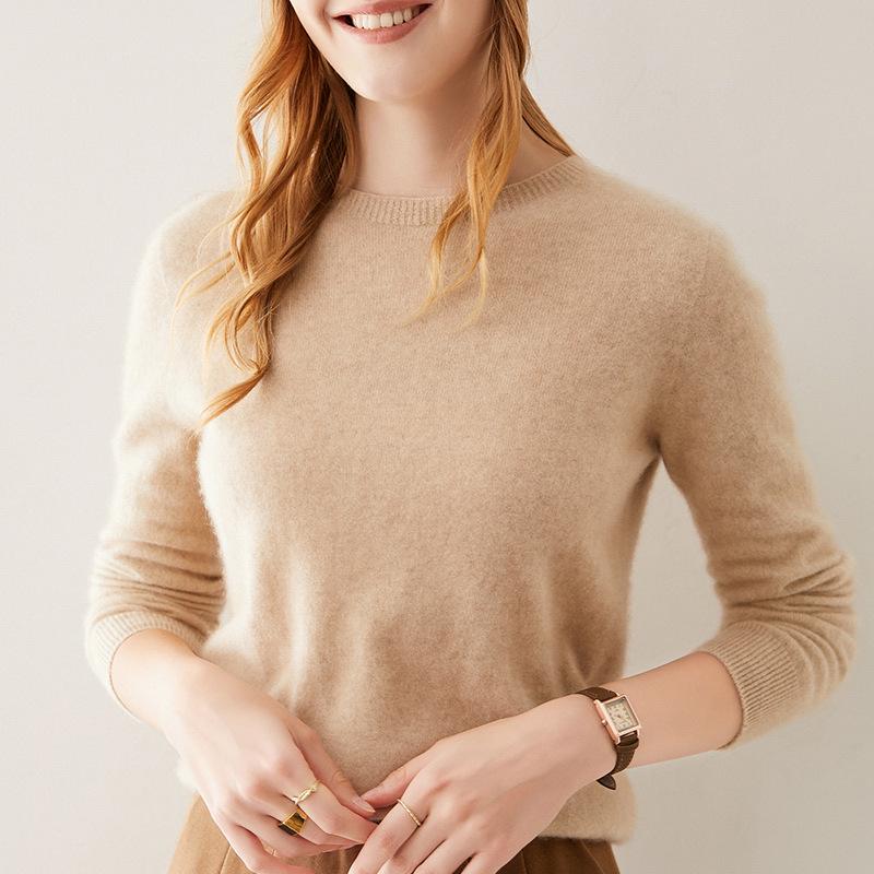 Women's 100% Pure Cashmere Round Neck Sweater, Knitted Seamless Long Sleeve - Autumn/Winter Collection.