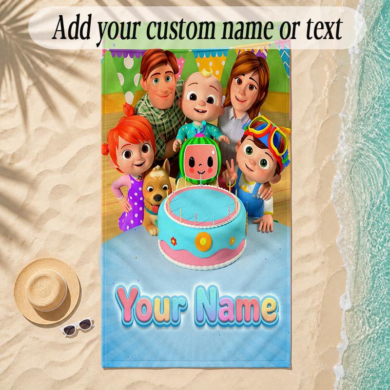 Beach TowelCocomelon Custom Name Text Personalized Soft Towel for Beach Pool Indoor Home Decor Gift
