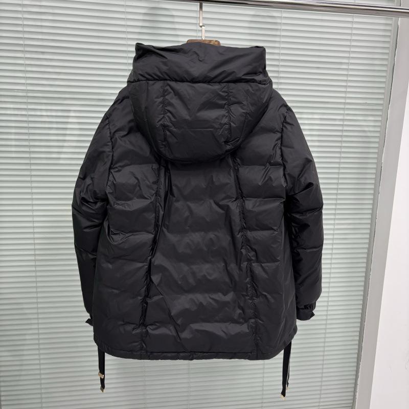 Autumn and Winter Europe Station Winter Clothing Hooded White Duck Down Wide Plaid Ribbon Drawstring Hat Down Jacket Women's Jacket