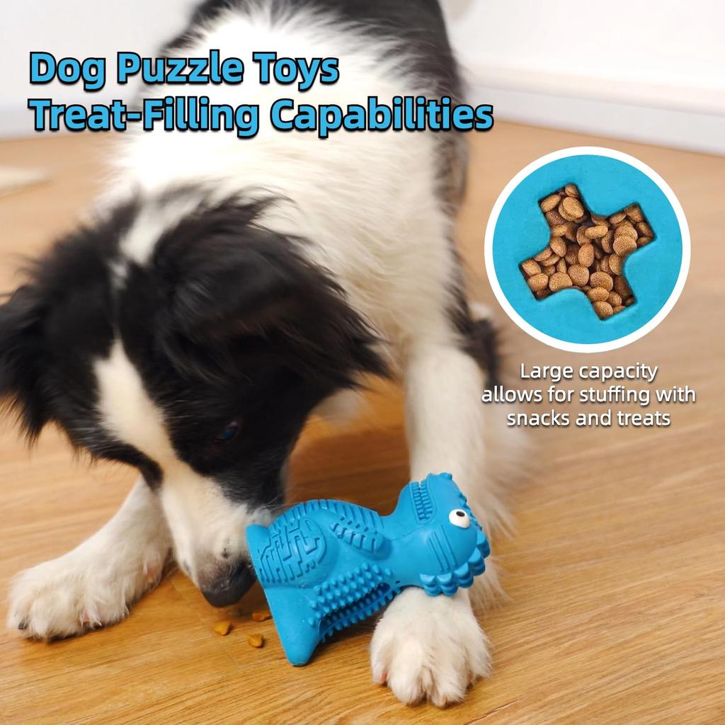 Cute Pet Puzzle Toy Treat-filling Capbbilities for Chew Durable Rubber Dinosaur Dog Teeth Cleaning Toy