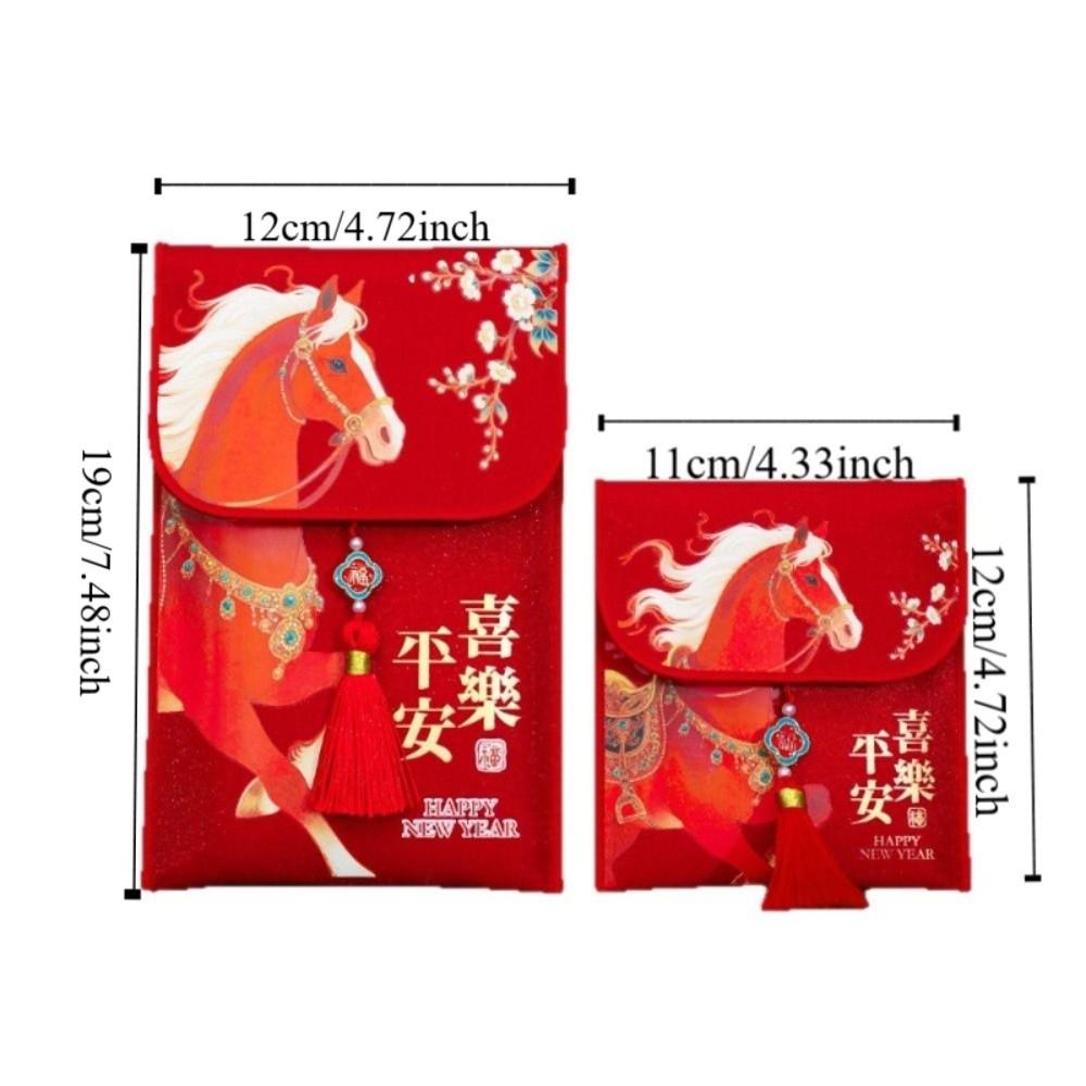 Traditional Chinese New Year Red Envelope Hongbao Tassel Children's Money Bag Horse Brocade Embroidered Thickened