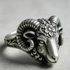 Vintage Silvery Ram Head Ring, Carved Flower Aries Ring, Gothic Animal Punk Jewelry, Dainty Gift For Men Women Party Accessories