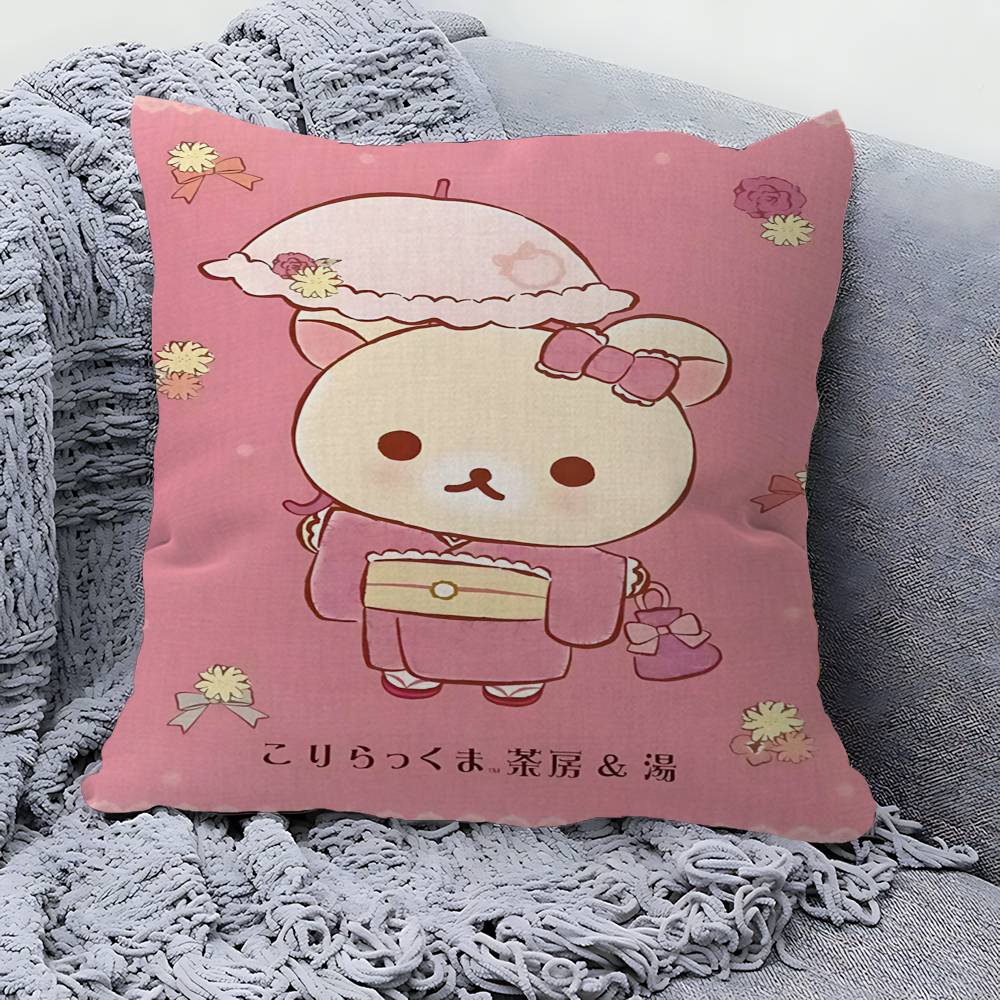 PC Cute Cartoon Rilakkuma Cushion Cover Inches Farmhouse Decor Home Throw Pillow Covers for Couch Decorations