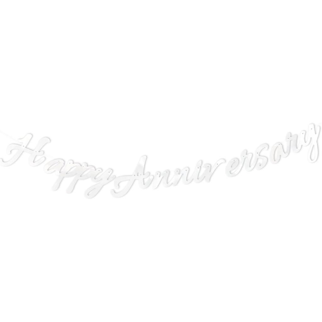 White Happy Anniversary Banner, Party Supplies for Wedding Birthday Party Ceremony Decoration