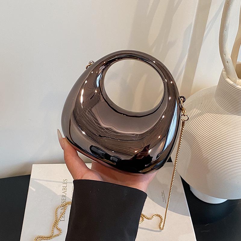 Women's Shiny Mini Crescent Chain Bag - Exquisite Lipstick & Coin Crossbody Purse