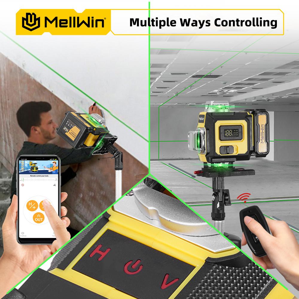 MELLWIN Professional 16 Lines 4D Laser Level with APP Remote Control – 360° Horizontal & Vertical Self-Leveling Green Beam Laser Tool
