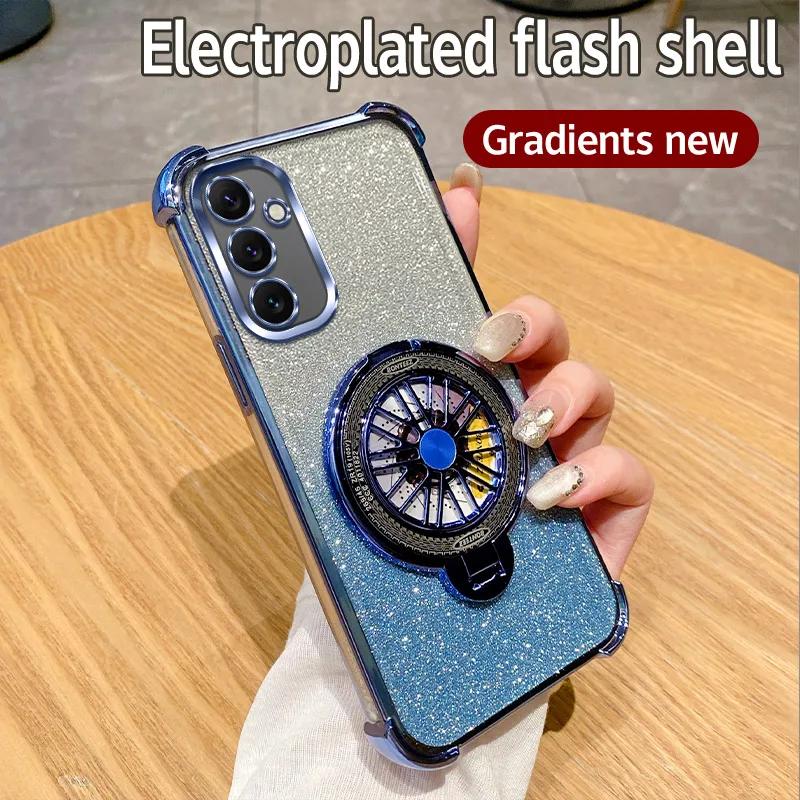 GLITTER Shockproof Plating Gyro Phone Holder Case For Samsung Galaxy A16 A06 A15 A25 A35 A55 A14 A24 A34 A54 4G 5G Cover