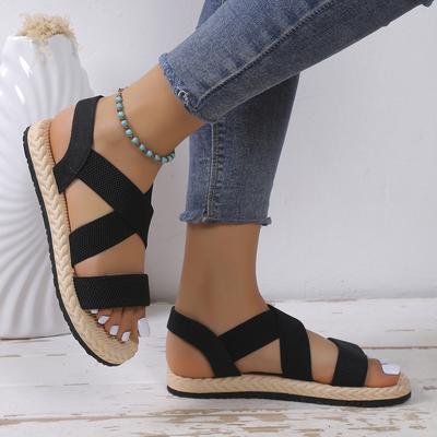 Sandalen voor Dames, Romeinse Sandalen voor Studenten met Platte Zool, Strandsandalen met Zachte Zolen, Kruislingse Oversized Damschoenen