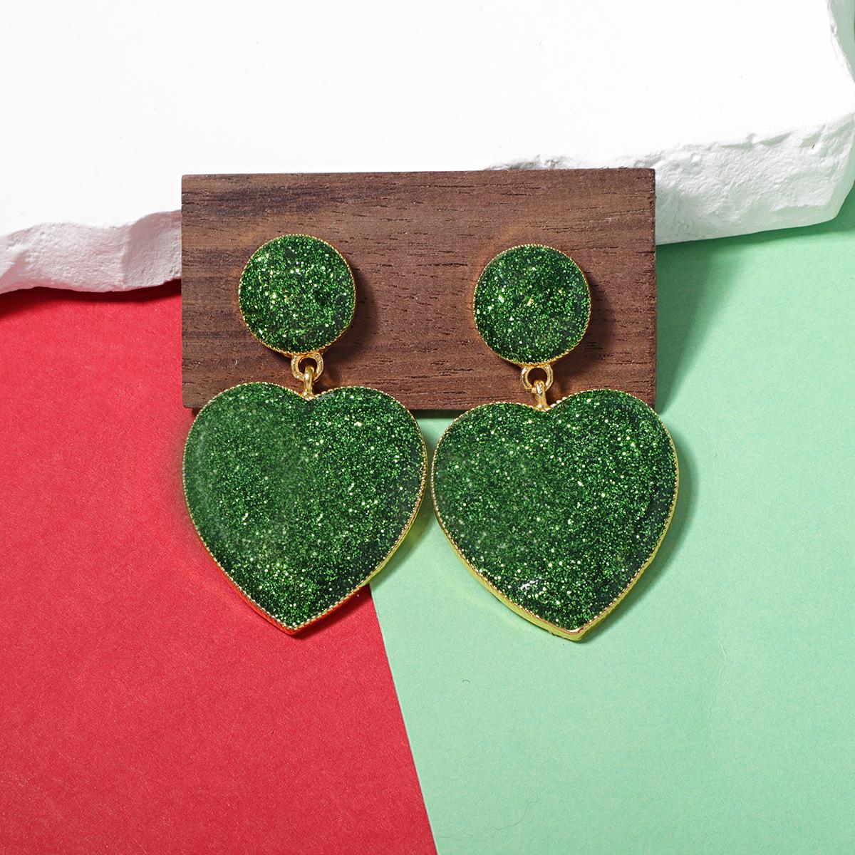 

Cross-border Christmas Heart Pendant Geometric Earrings for Women - Versatile Fashion Accessory зелений