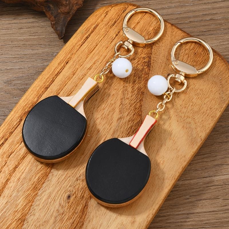 Table Tennis Paddle Keychain Retro Sports Charm with Leather-Look Finish, Gold-Tone Hardware for Daily Carry Use