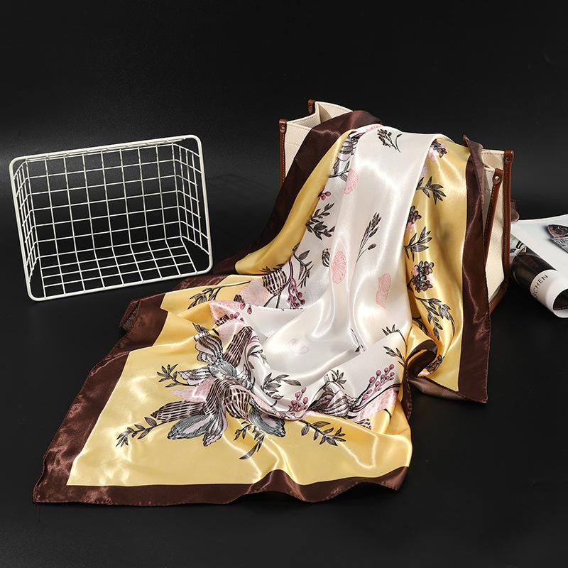 Vår/Sommar Ny Dam Silkescarf 90 * 90cm Simulerad Siden Twill Fyrkantig Scarf Mode Tryckt Stor Fyrkantig Scarf Professionell Scarf