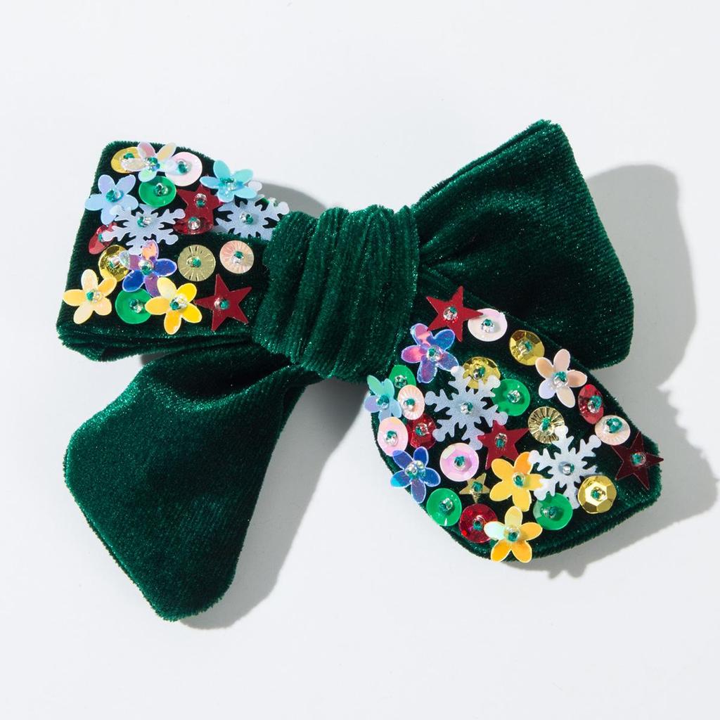 Fermaglio per capelli con fiocco di flanella natalizio con paillettes a stella e fiocco di neve – Dolce accessorio da festa cucito a mano