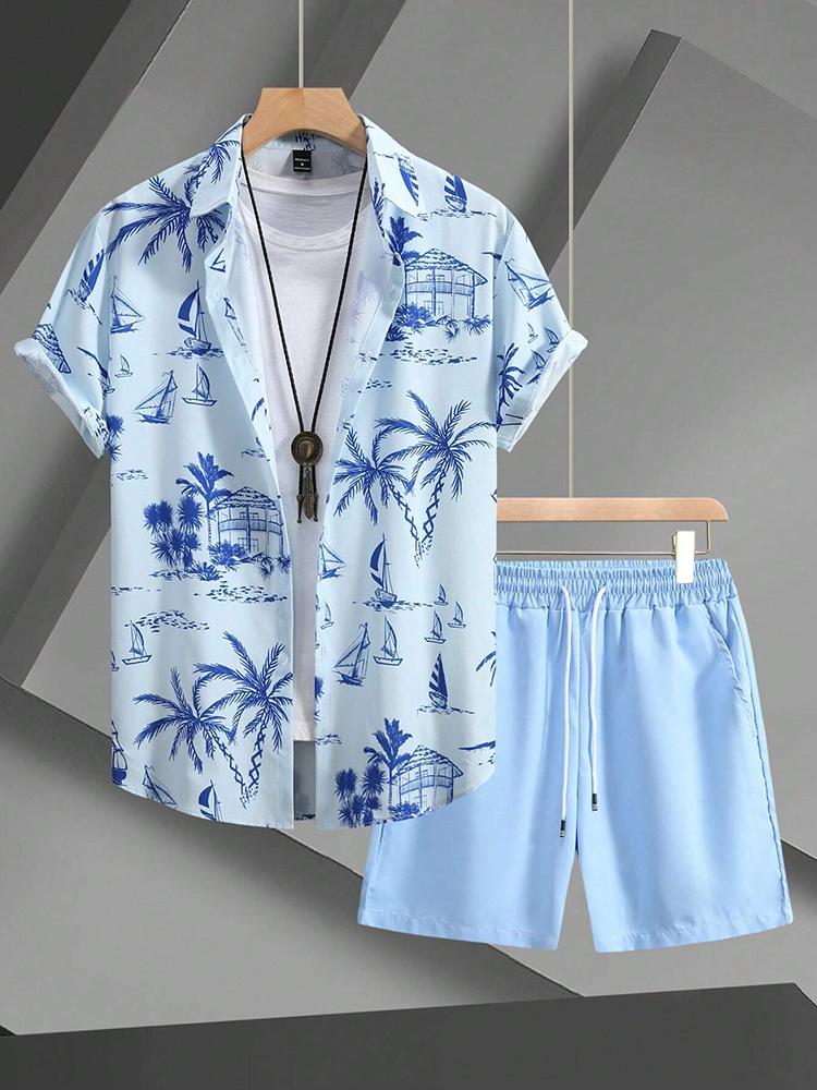 Hawaiian Coconut 3D Printed Men's Clothing Shirt Summer Short-sleeved Top Beach Shorts Two-piece Casual Vacation Casual Sets