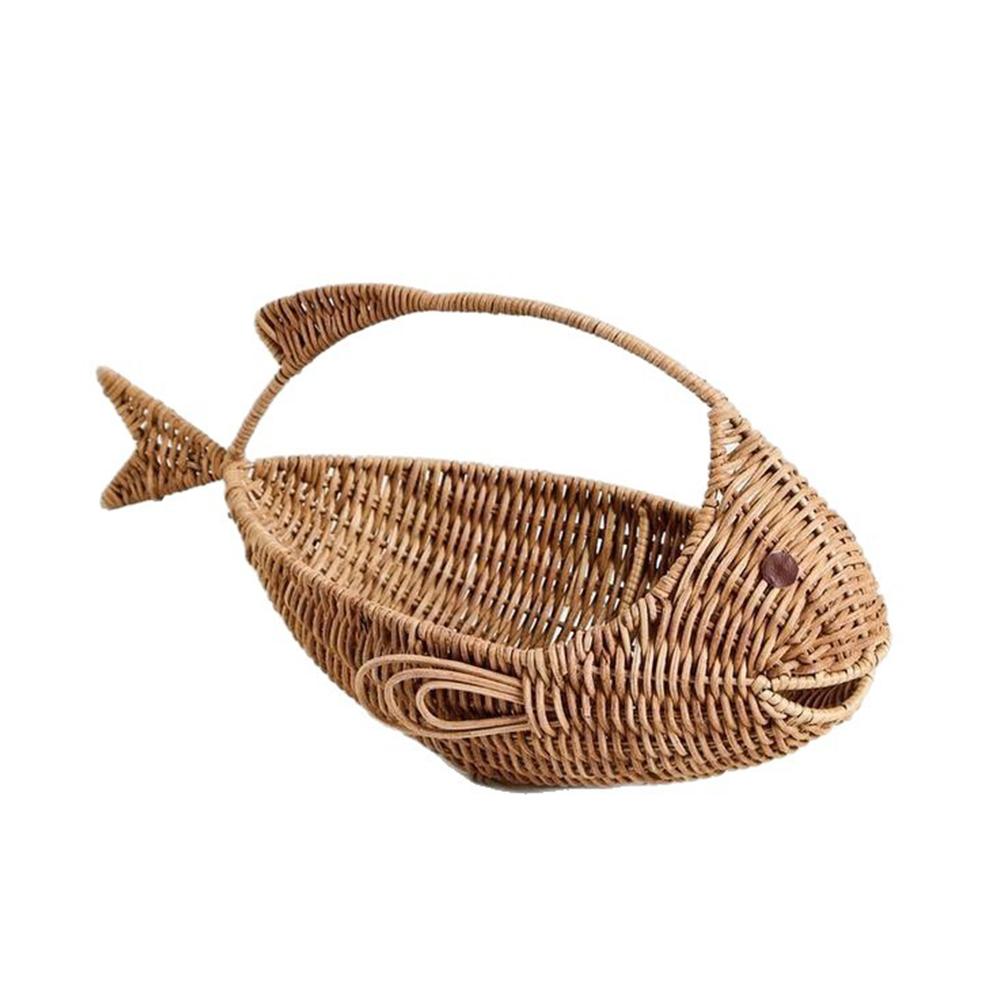

Fish Shaped Rattan Basket Bags for Women Natural Wicker Picnic Storage Basket Woven Handbags and Purses Handmade Home Decoration