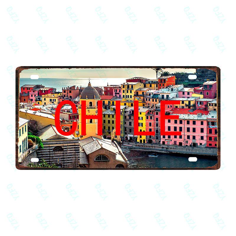 Spain Thailand France Chile City Metal Sign Tin PlateTravel Souvenir Vintage Poster Bar Wall Shop Home Decor 6x12 Inch DC-0109B