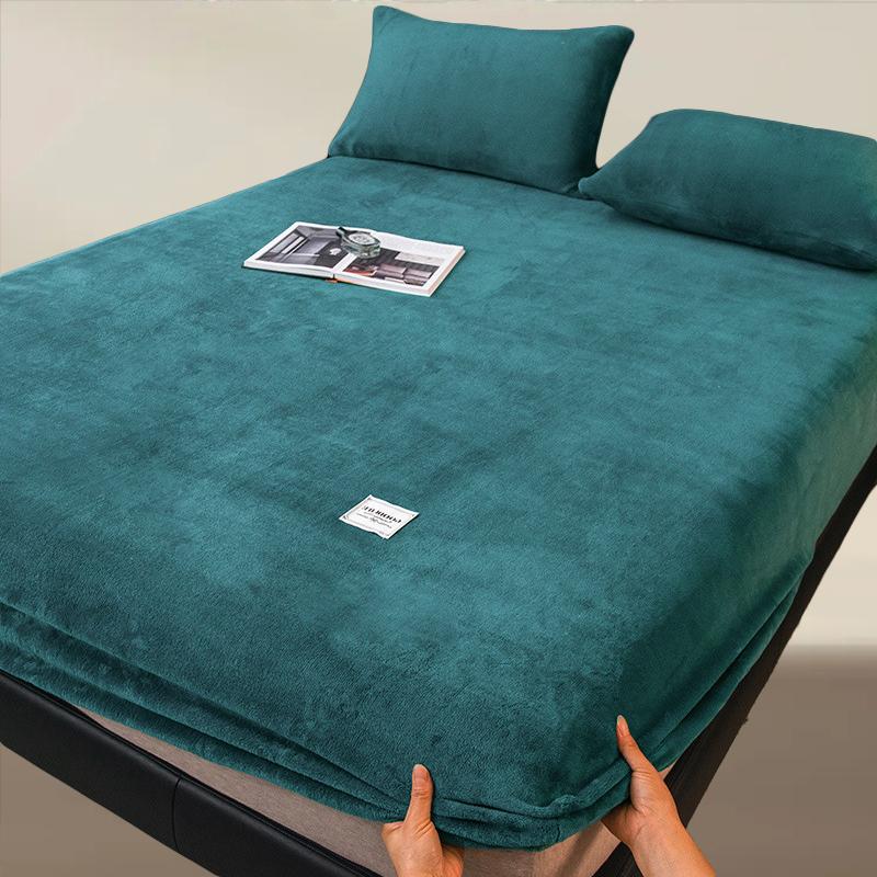 Crystal Velvet Bed Sheet, Winter Mattress Cover, 30cm Deep Pocket Bed Sheet, Soft and Skin Friendly Warm Bedding