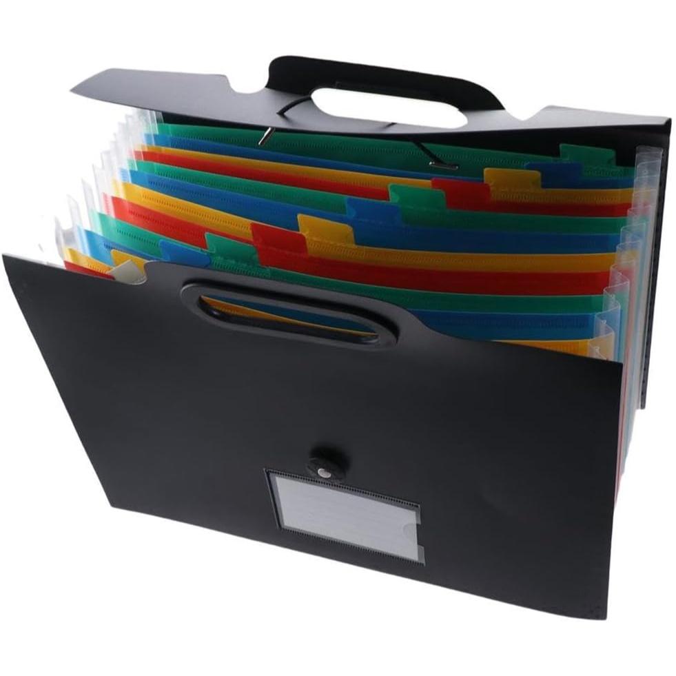1 Piece Expandable Folder With Handle, A4 Size Black And White Portable Accordion Folder, 13 Flap Pocket Pants