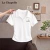 La Chapelle Women's Slim Fit Polo Neck Short Sleeve T-Shirt with Heart-Letter Print