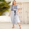 Plus Size Women Summer Striped Short Sleeve Tie Shirt Dress XL 2XL 3XL 4XL