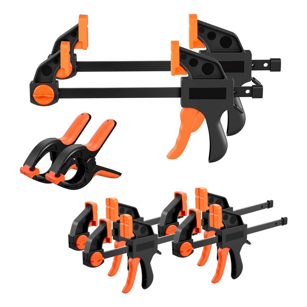 Bar Clamps for Woodworking, 8-Pack, 15.24 cm and 30.48 cm, with Spring Clamps, One-Handed Clamp/Spreader, 70 kg Load Limit, Quick Release,