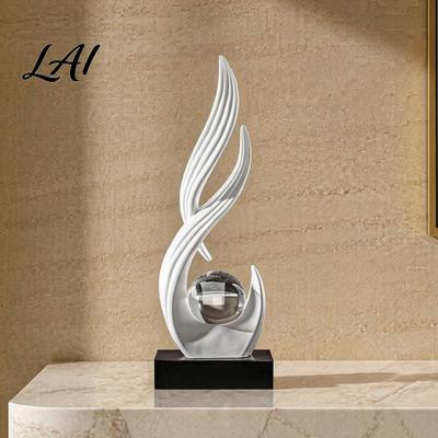Ornamento de Arte Curva Suave Escultura Decorativa Abstrata com Bola de Cristal Transparente Decoração de Mesa Fluida Moderna Estátua Presente de Luxo Leve para