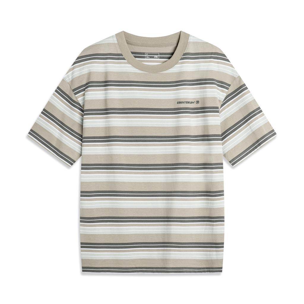 Li Ning CF Water Flow Full Print Striped Round Neck Loose Comfortable Cool Short Sleeve T-Shirt Men T-Shirts ATSU631-3