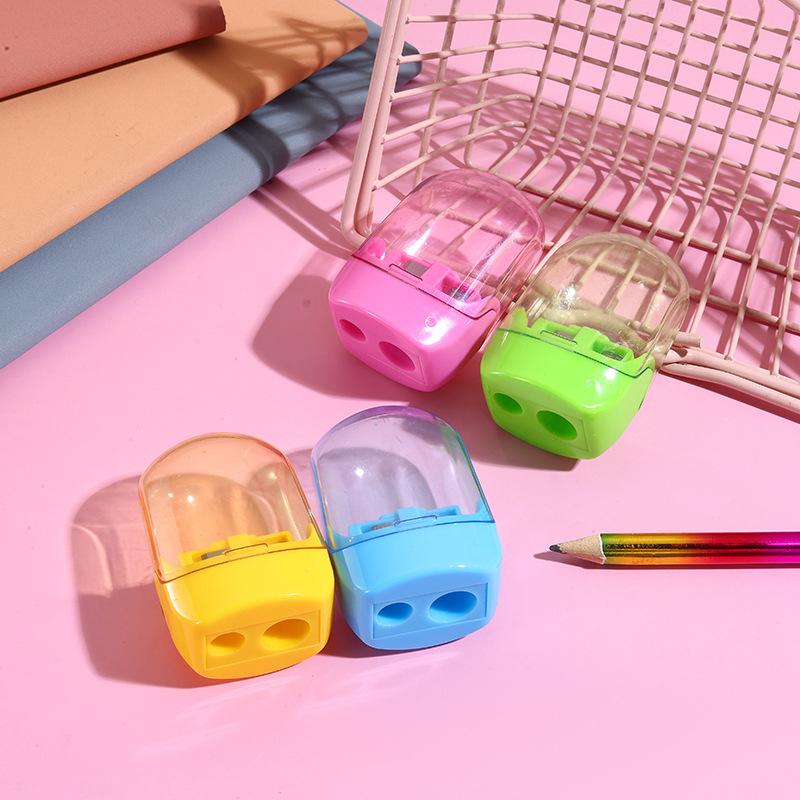 Double Hole Plastic Pencil Sharpener Kids Manual Stationery School Supplies