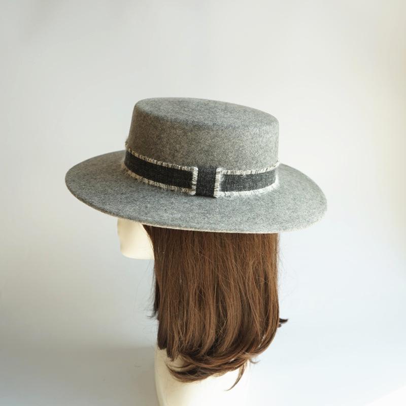 French retro oat wool woolen flat top top hat women's autumn and winter versatile British wide brim Panama camel felt hat