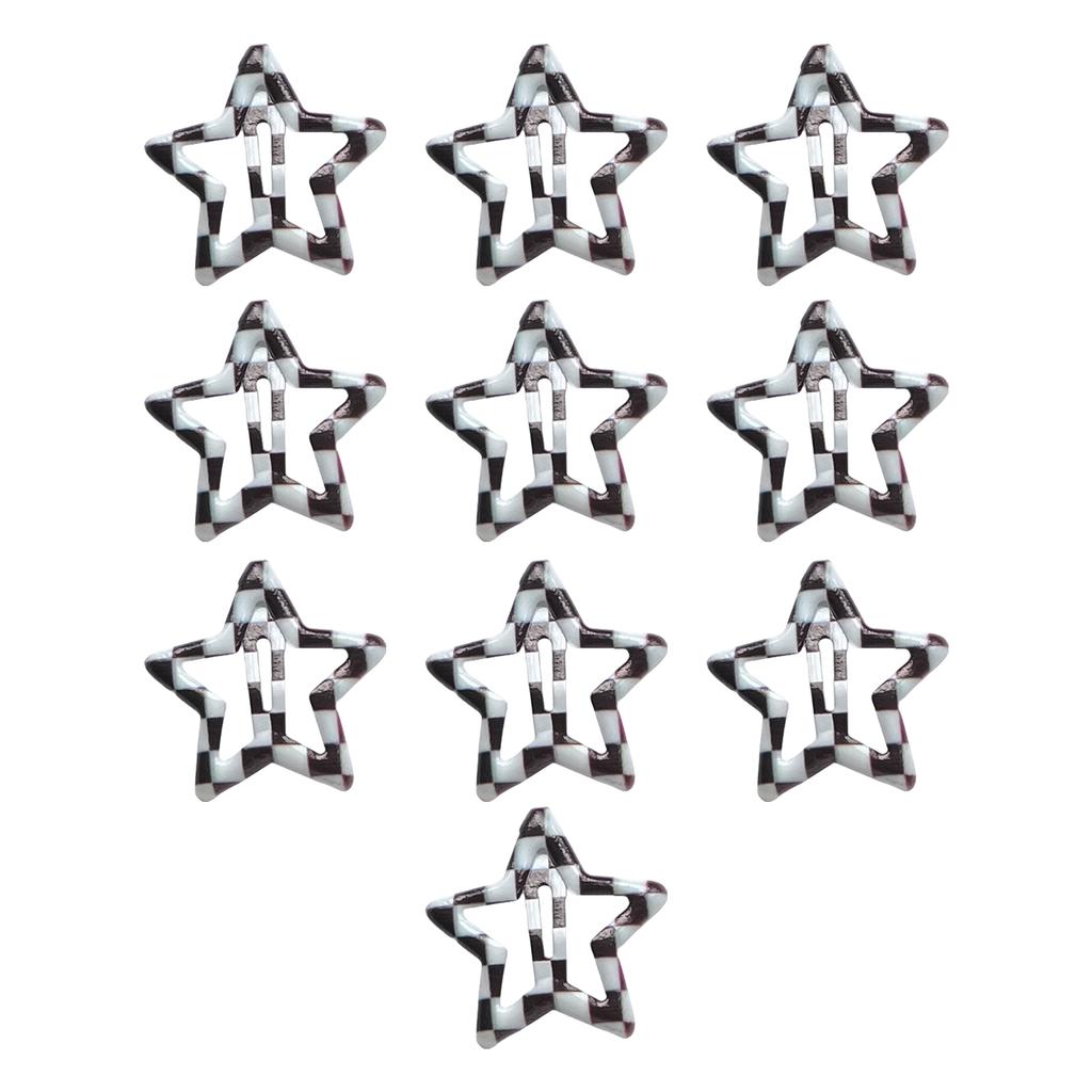 10pcs Stylish Lattice Star Hairpin Colorful Hair Clip Casual Wear Hair Barrettes for Teenagers and Children