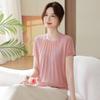 Summer Fashion Rhinestone Knit T-shirt for Women: See-through Ice Silk, Round Neck, Perfect for Young Mothers & Middle-aged Women