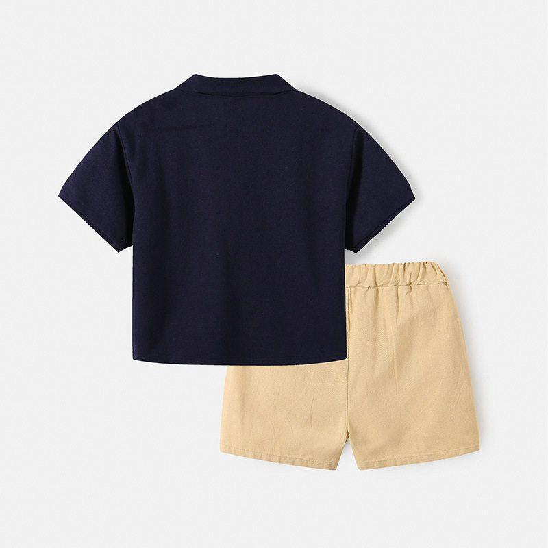Boys' Summer Polo Shirt Short-Sleeved Shorts Set, Medium and Large Children's Clothing, Collared Top, Children's Casual Pants, Five-Point Pants