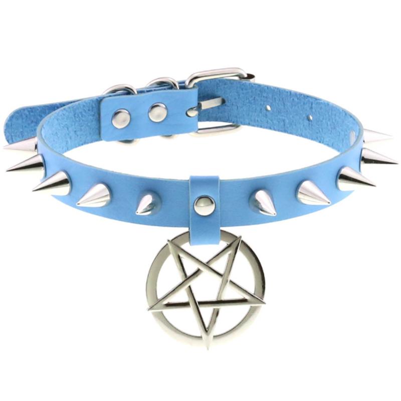 1Pc Punk Women Harajuku Heart Religion Cross PU Leather Choker Necklaces Punk Gothic Spike Rivet Collares Bell Torques Jewelry