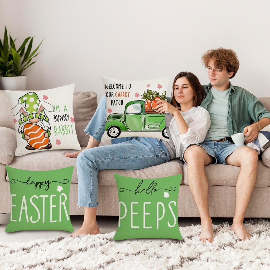 Easter Pillow Covers Decorations Cases For Home Holiday Set Of 4 Easter Pillowcase Holiday Home Sofa Bedside Pillowcase