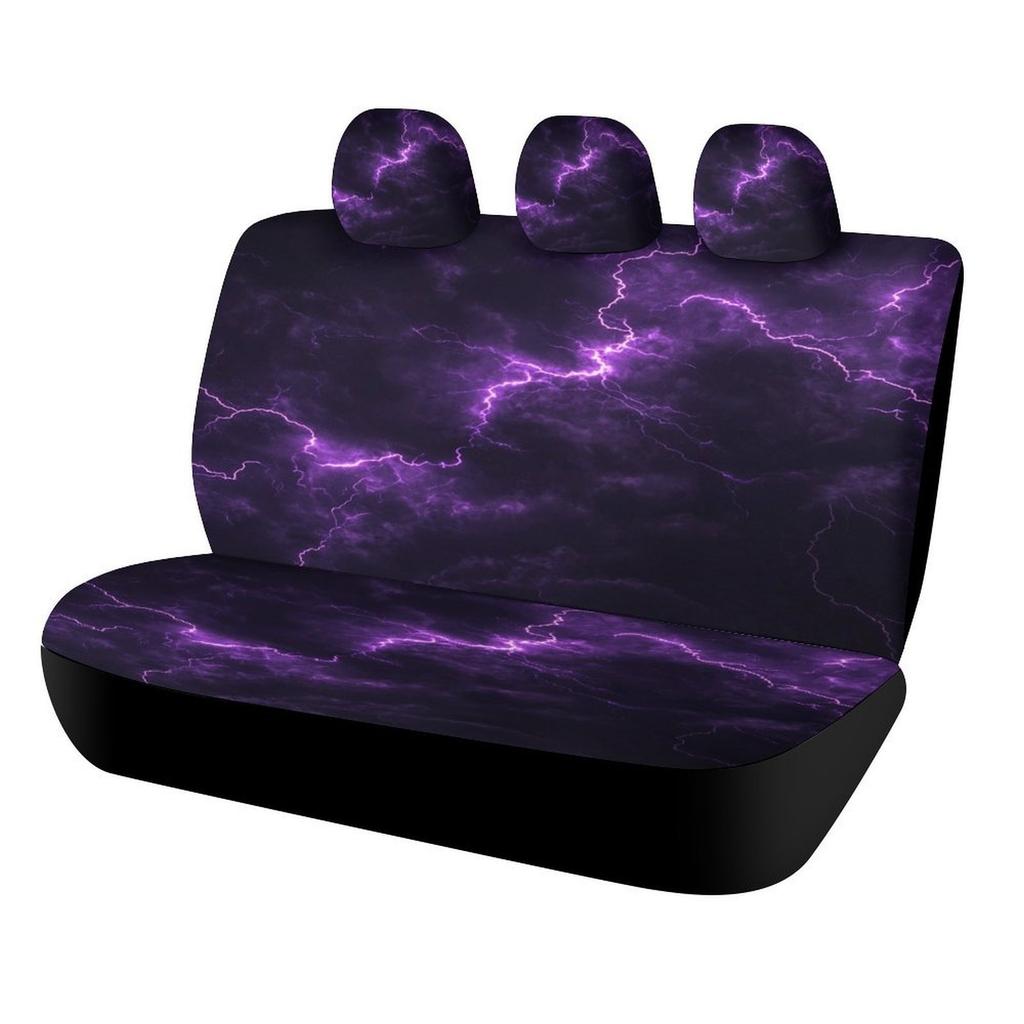 Purple Lightning Storm Designed Car Seat Covers Set For Most Cars, Fashionable Decorative Car Seat Protector Covers Full Set, Un