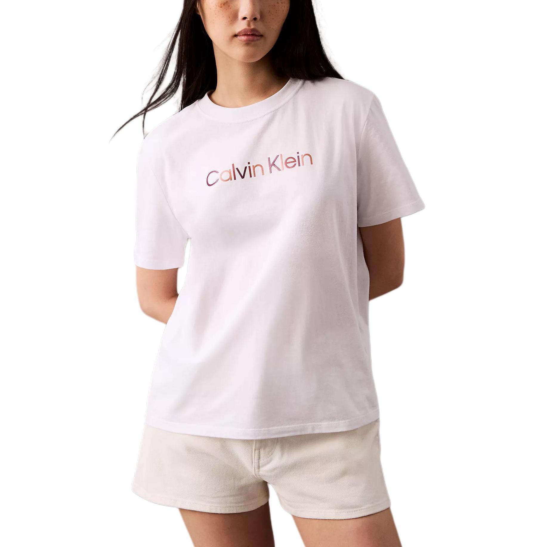 

Calvin Klein Soft Breathable Round Neck Comfortable Short Sleeve T-Shirt Women tops Bright-White 478015S-110 S