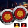 Simple 2X 4 Inch 16 LED Round Truck Trailer RV Brake Stop Turn Tail Signal Light Red Amber Chrome Waterproof 12-24V