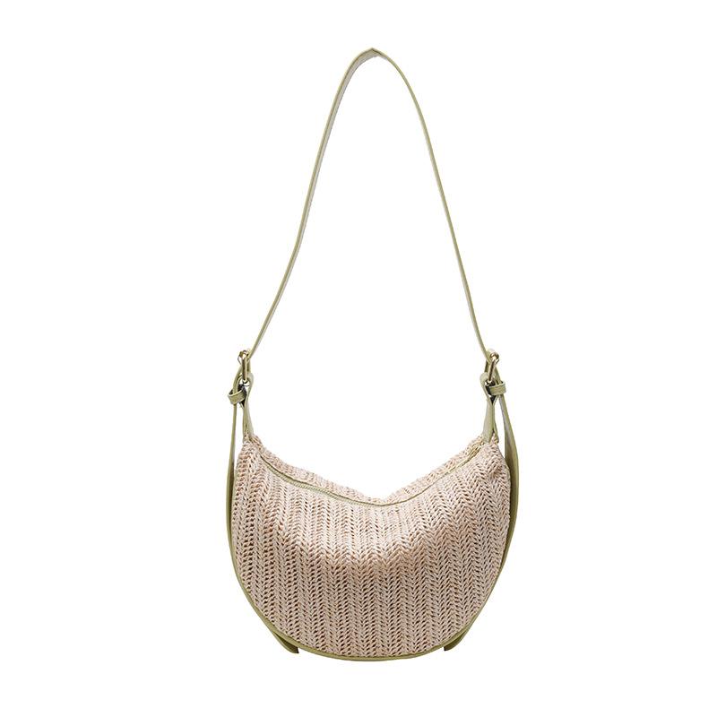 Spring and Summer New Contrasting Colors Casual Simple Straw Dumpling Bag Women's Niche Ins Style Versatile Commuter Vacation Messenger Bag