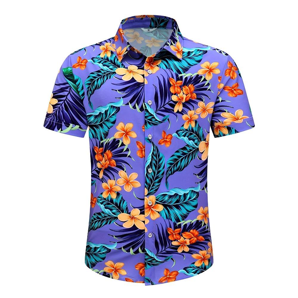 Fashion Men's Shirt Casual Hawaiian Shirt 3D Printed Tops Summer NewHawaiian Palm Leaf Print Lapel Button Short Sleeve Shirt