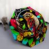 Owl, Stained Glass Automatic folding umbrella  simple eight rib design, bright color pattern, durable iron frame, ideal for travel and outdo