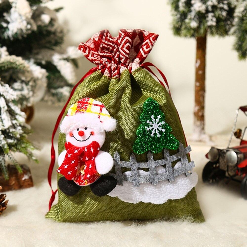 Cheap Christmas Gift Bags Drawstring Bags Old Man Snowman Fence Tote
