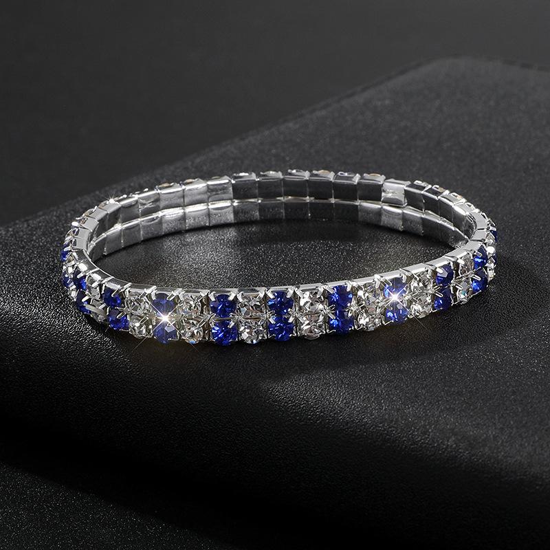 Full Diamond Bracelet Exaggerated Rhinestone Bracelet Bridal Crystal Two Rows Elastic Line Bracelet Female