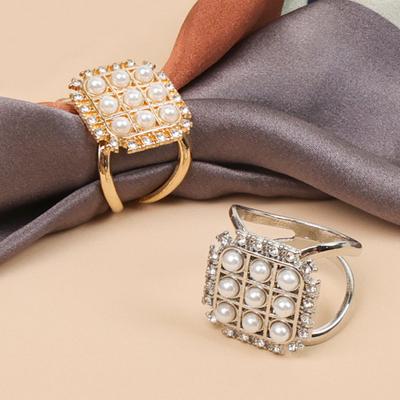 Square Faux Pearl Scarf Ring Rhinestone T-shirt Tie Clip Shawl Silk Scarves Ring Wrap Holder Clasp Slide Buckle Women Clothing Accessories