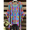 Women T-Shirts Bohemian Vacation Simple Pattern Print Tops Irregular Hemp Round Neck Fashion Versatile Short Sleeve Y2k Clothes