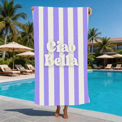 Purple White Stripe Ciao Bella Print Beach Towel Sand Proof Pool Towel Summer Swim Outdoor Picnic Outdoor Vacation Gear