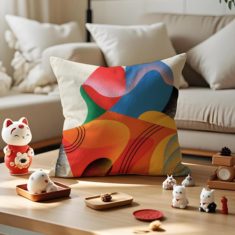 Abstract Art Color Lines Hug Cushion Cover Anti-Dustmite Pillowcase Invisible Zipper Silky Short Plush Sofa Cushion Cover